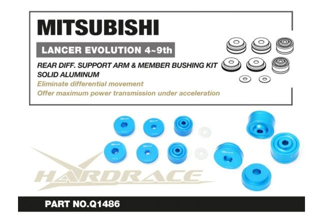 Hardrace Q1486 EVO 4-9 R REAR DIFF SUPPORT ARM & MEMBER BUSHING KIT ALUMINIUM 8PCS/SET (0028298)