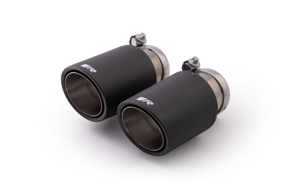 Remus tail pipe set L/R consisting of 4 Carbon tail pipes Ø 84 mm angled, Titanium internals, with adjustable spherical clamp connection