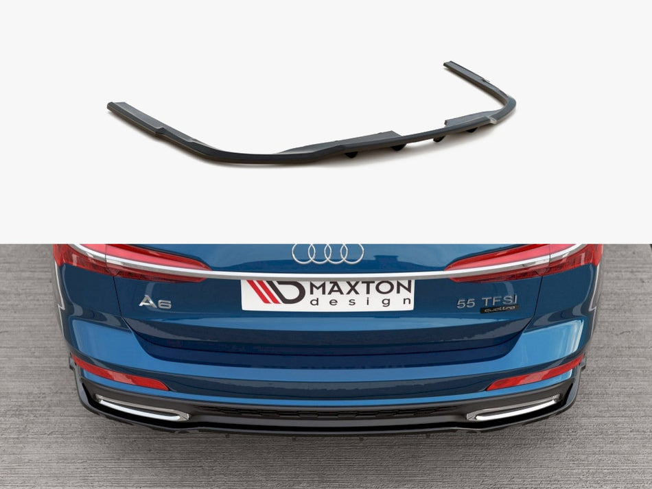 Maxton Central Rear Splitter (Vertical Bars) Audi A6 S-Line C8 - Carbon Look