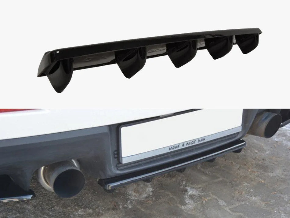 Maxton Central Rear Splitter Mitsubishi Lancer EVO X (W/vertical Bars) - Textured