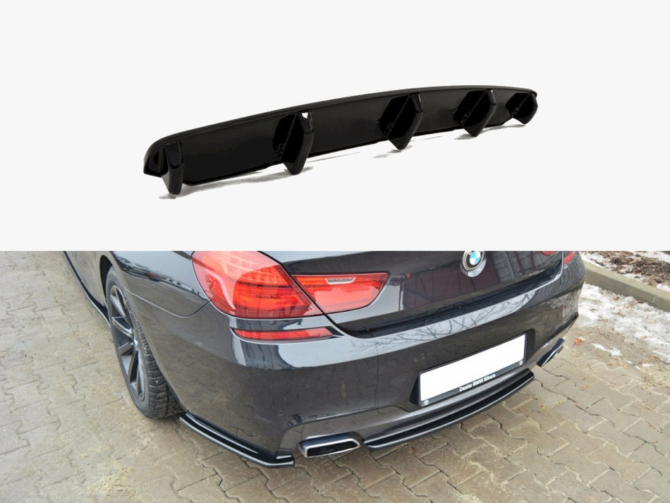 Maxton Central Rear Splitter (Vertical Bars) BMW 6 Gran Coupe M-Sport - Textured