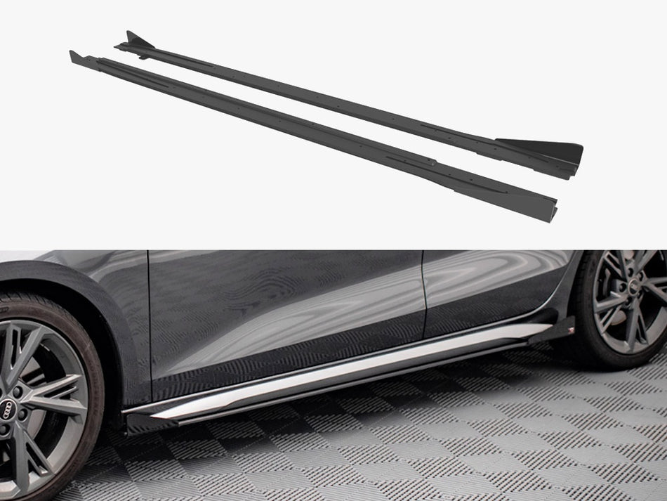 Maxton Street PRO Side Skirts Diffusers + Flaps Audi S3 / A3 S-Line 8Y / 8Y Facelift