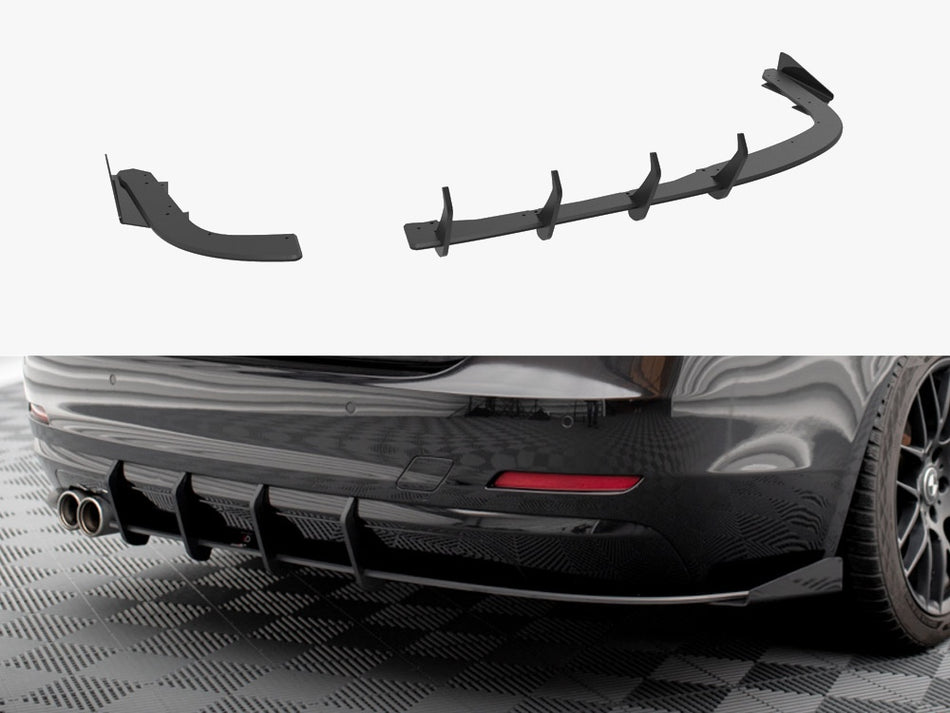 Maxton Street PRO Rear Diffuser + Flaps BMW 4 Gran Coupe F36 - Black-Red + Gloss Flaps