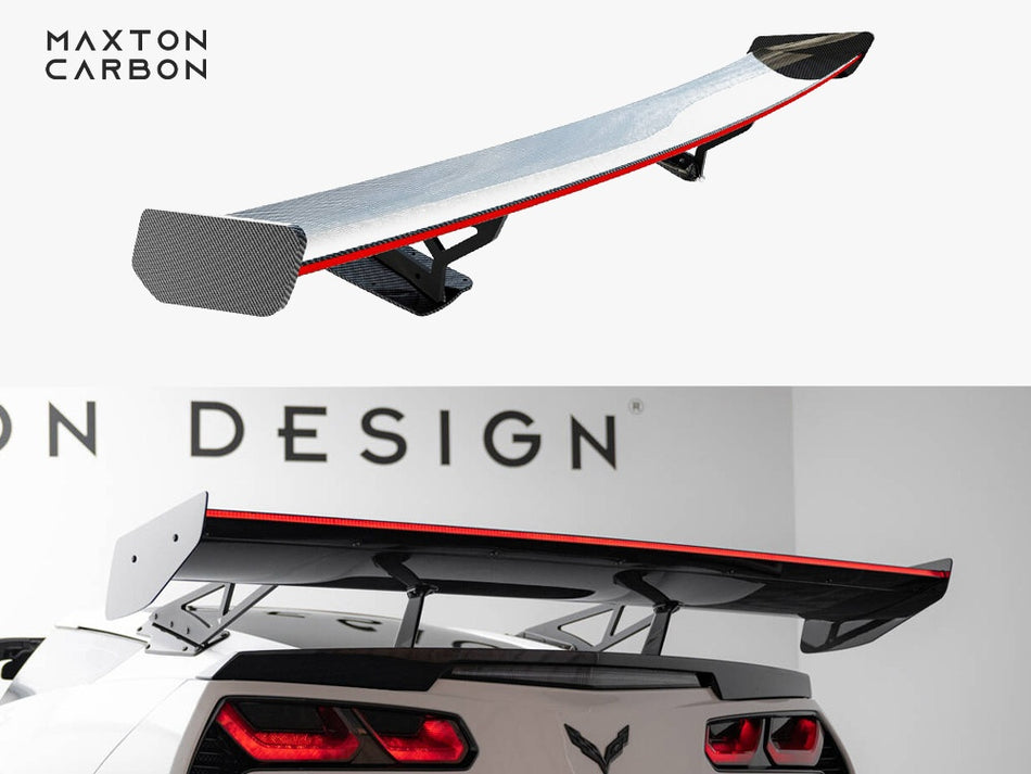 Maxton Carbon Spoiler With Internal Brackets Uprights + LED Chevrolet Corvette Stingray / Grand Sport C7