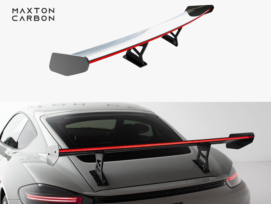 Maxton Carbon Spoiler With Internal Brackets Uprights V.1 + LED Porsche 718 Cayman GTS 982c