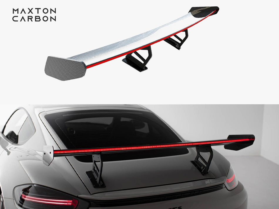 Maxton Carbon Spoiler With Internal Brackets Uprights V.2 + LED Porsche 718 Cayman GTS 982c