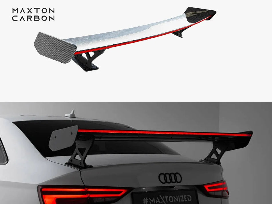 Maxton Carbon Spoiler With External Brackets Uprights + LED Audi A3 / A3 S-Line / S3 / RS3 Sedan 8V / 8V Facelift