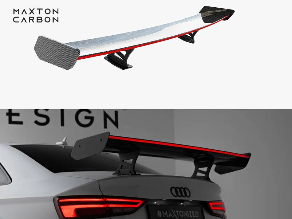 Maxton Carbon Spoiler With Internal Brackets Uprights + LED Audi A3 / A3 S-Line / S3 / RS3 Sedan 8V / 8V Facelift