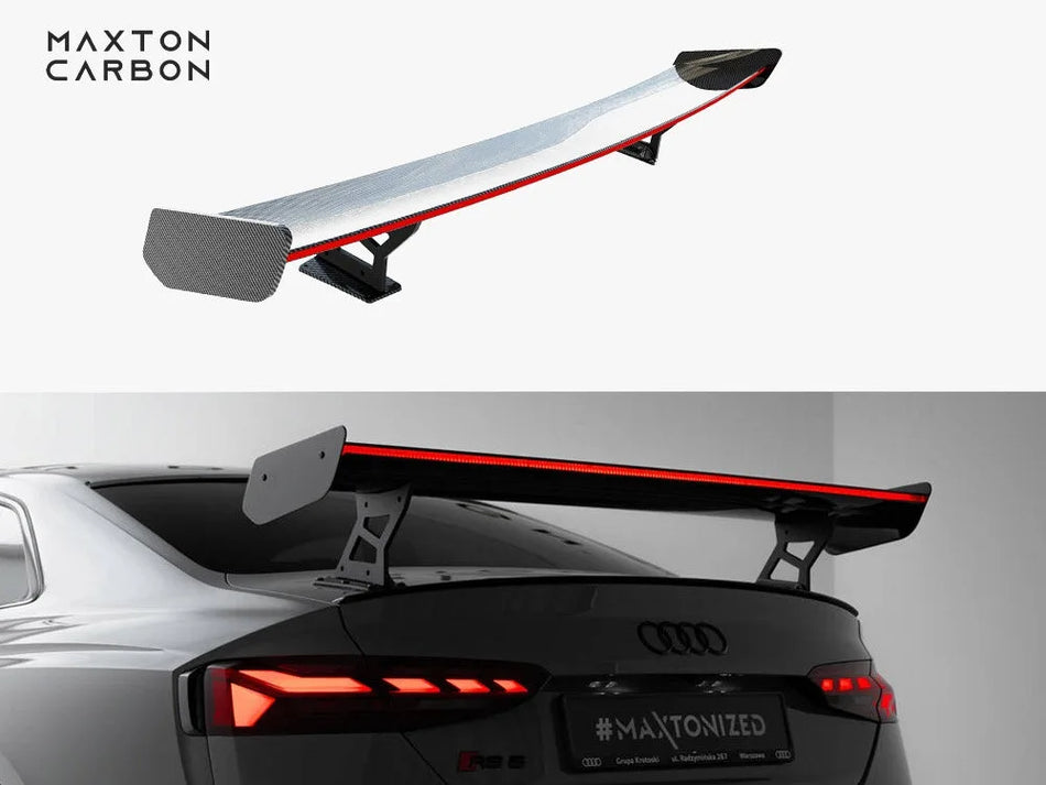 Maxton Carbon Spoiler With External Brackets Uprights V.2 + LED Audi A5 / A5 S-Line / S5 / RS5 Coupe F5 / F5 Facelift