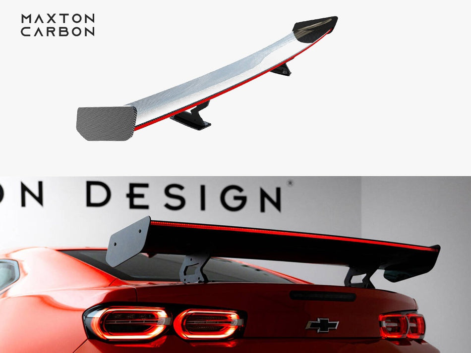 Maxton Carbon Spoiler With Internal Brackets Uprights + LED Chevrolet Camaro SS Mk6 Facelift