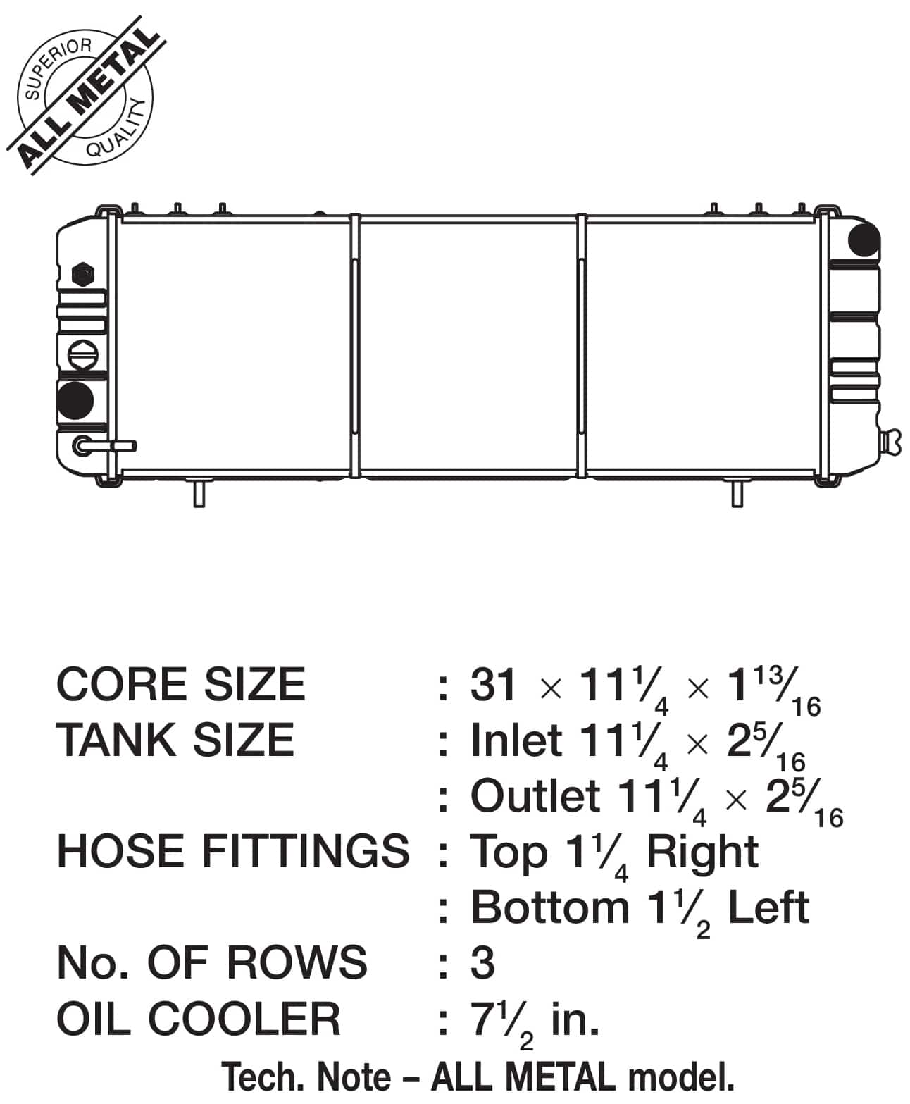 88-90 Cherokee (XJ) 4.0L w/o filler neck (3-Row Copper Core) Radiator