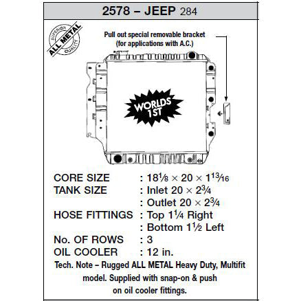 87-04 Jeep Wrangler (3 ROW Copper Core) Radiator