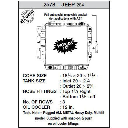 87-04 Jeep Wrangler (3 ROW Copper Core) Radiator