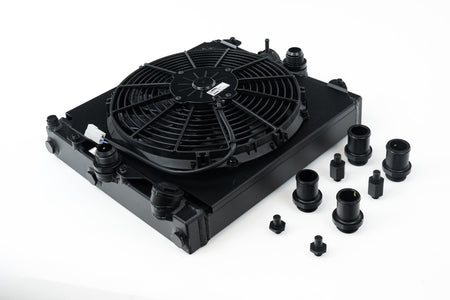 Universal Half Radiator - Evo 7/8/9 / 92-00 Civic - w/ SPAL Fan & Shroud - Black