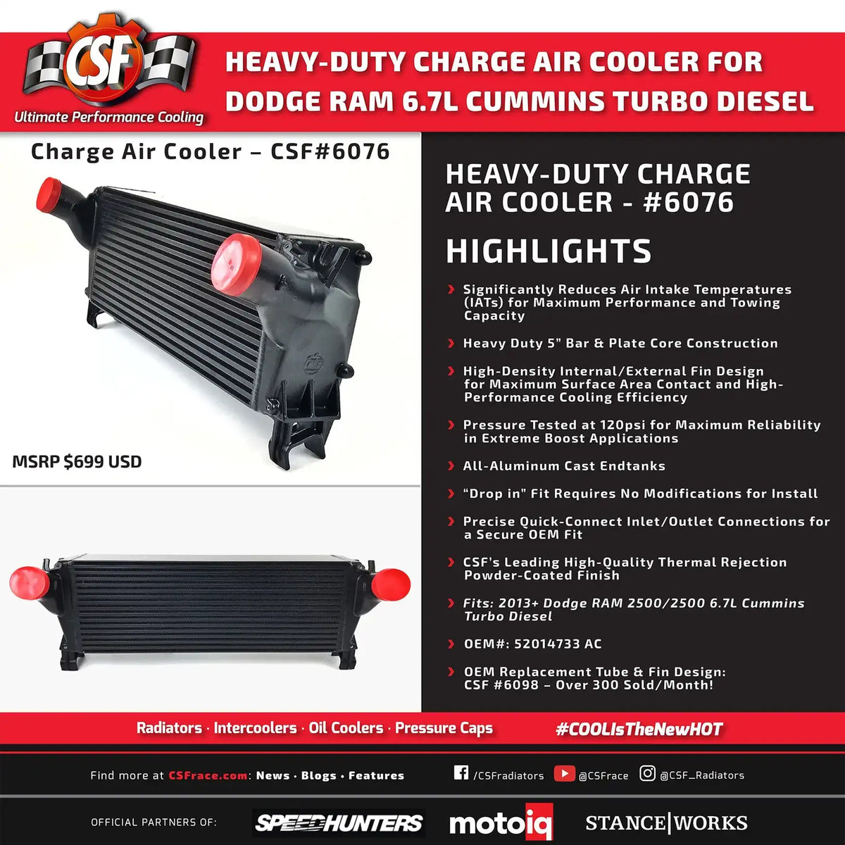 13-17 Ram 2500 / 3500 6.7L Cummins Turbo Diesel Heavy Duty Intercooler