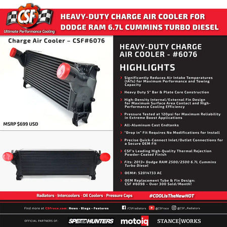 13-17 Ram 2500 / 3500 6.7L Cummins Turbo Diesel Heavy Duty Intercooler