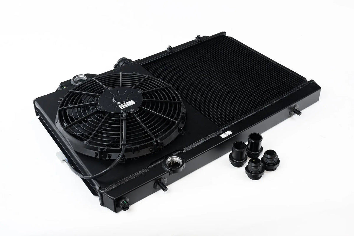 Mitsubishi Evo 7/8/9 Full Size Slim Radiator w/ 12in SPAL Fan - Black