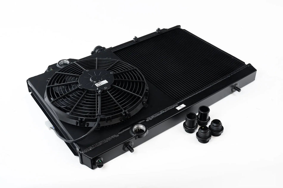 Mitsubishi Evo 7/8/9 Full Size Slim Radiator w/ 12in SPAL Fan - Black