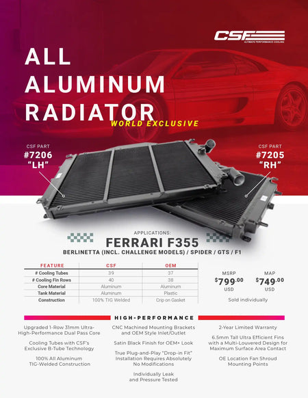 94-99 Ferrari F355 High-Performance All-Aluminum Radiator (LH)
