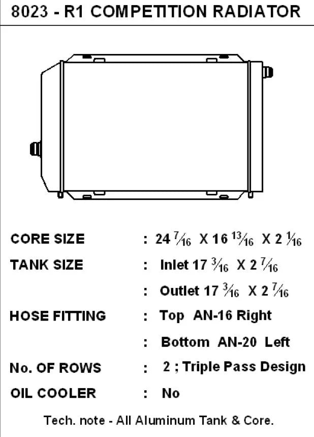 R-1 Triple-Pass "Ultimate Motorsports" Competition Radiator