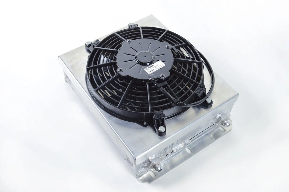 13.8in x 10in Dual Fluid Bar & Plate HD Oil Cooler w/9in SPAL Fan (Discontinued)