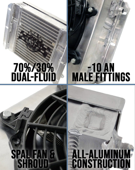 13.8in x 10in Dual Fluid Bar & Plate HD Oil Cooler w/9in SPAL Fan (Discontinued)