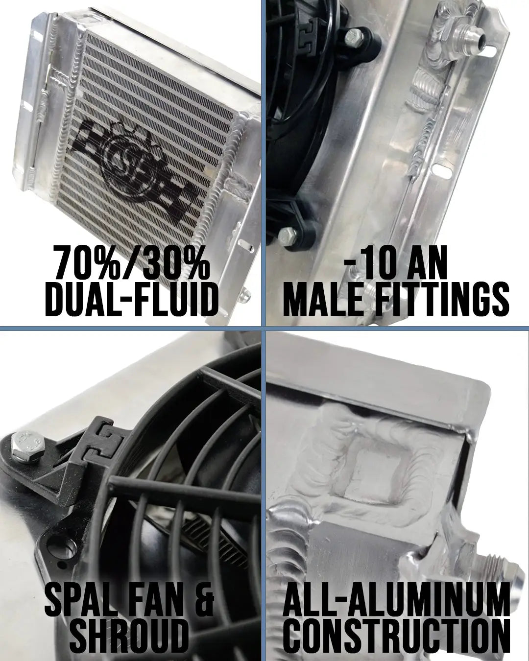 13.8in x 10in Dual Fluid Bar & Plate HD Oil Cooler w/9in SPAL Fan (Discontinued)