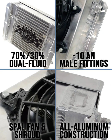 13.8in x 10in Dual Fluid Bar & Plate HD Oil Cooler w/9in SPAL Fan (Discontinued)