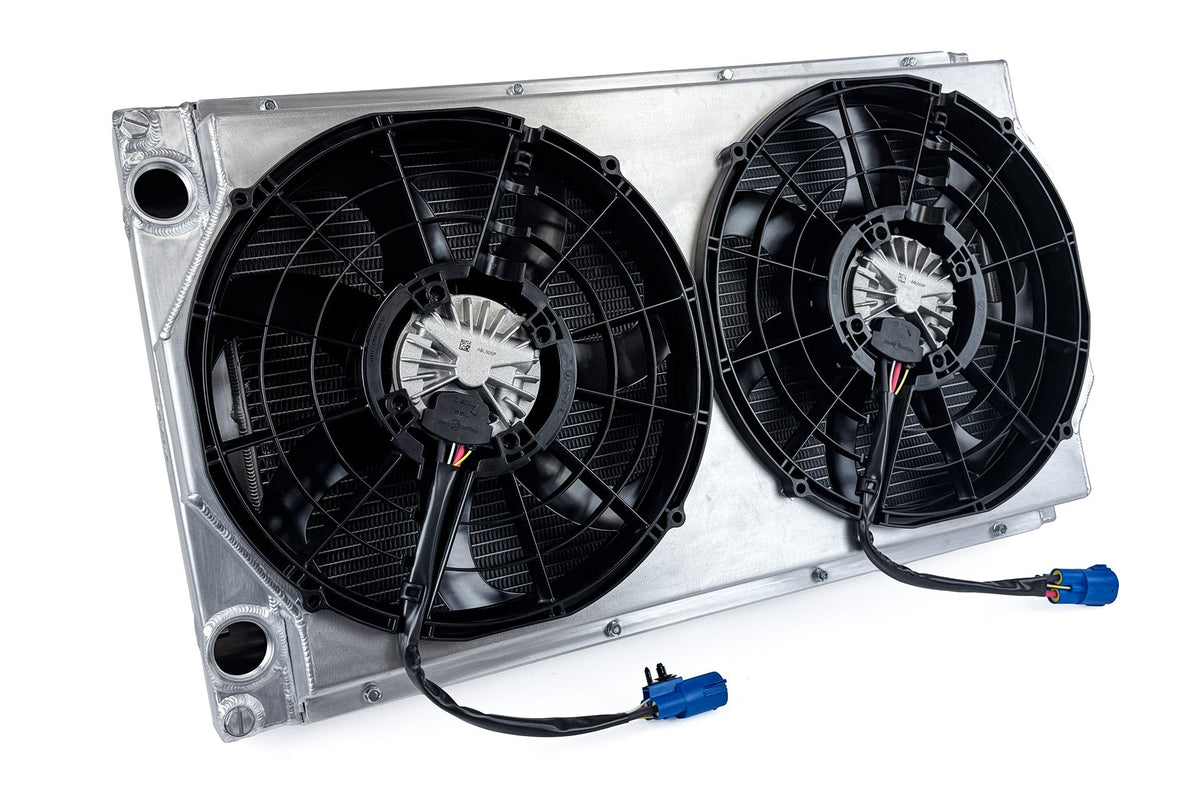 Motorsport Dual-Pass Radiator with Shroud + 14" SPAL brushless fans & harnesses