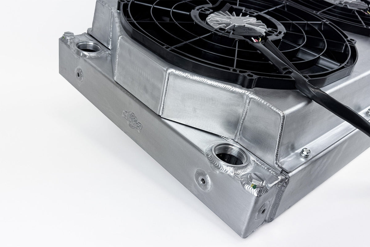 Motorsport Dual-Pass Radiator with Shroud + 14" SPAL brushless fans & harnesses