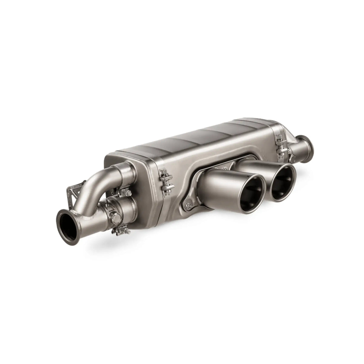 Akrapovič Slip-On Race Line Titanium Performance Exhaust System for Porsche 911 GT3 (992), featuring lightweight titanium construction and twin tailpipes.