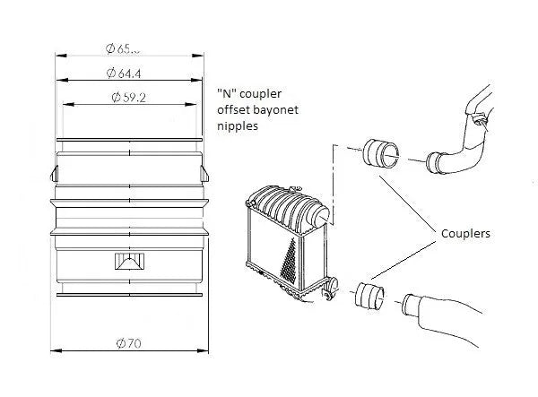 Alloy Male to Male Bayonet 65mm Coupler with Offset Nipples