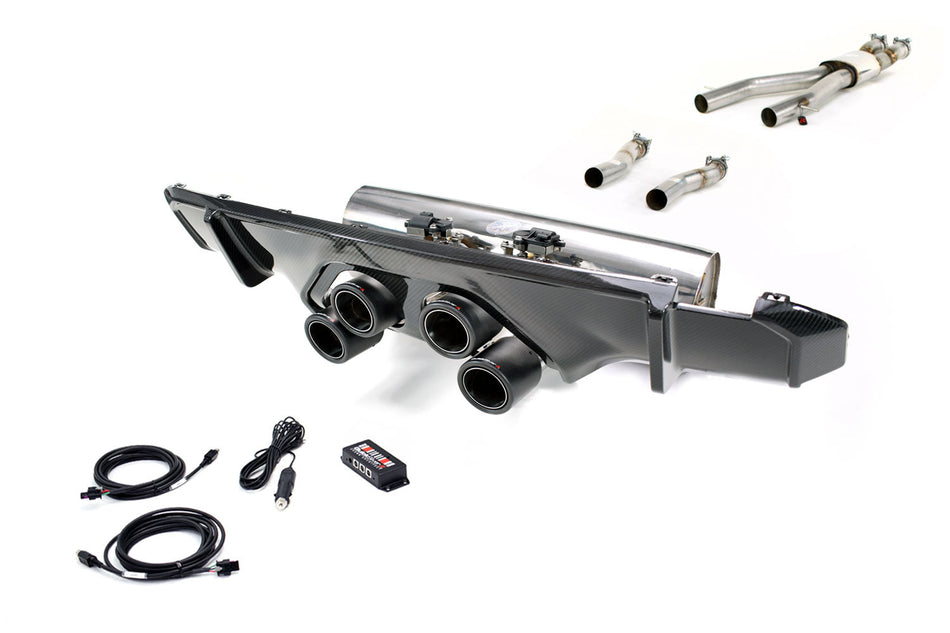 Quicksilver Exhausts BMW M4 G82 G83 (2021 on) Centre Exit Sport Exhaust with Sound Architectâ„¢ Inc. Carbon Diffusor Kit with OR without OPF delete pipes.