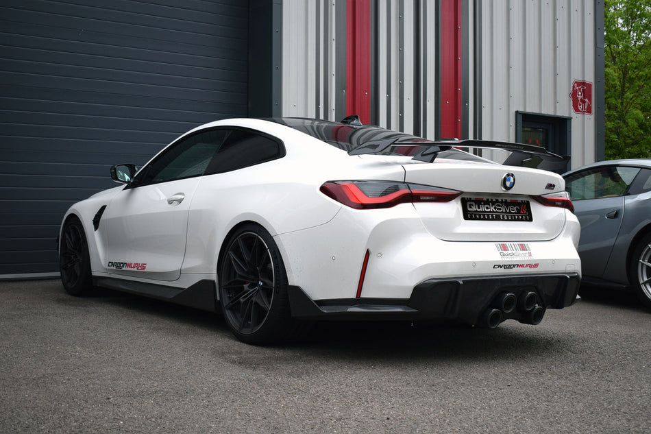 Quicksilver Exhausts BMW M4 G82 G83 (2021 on) Centre Exit Sport Exhaust with Sound Architectâ„¢ Inc. Carbon Diffusor Kit with OR without OPF delete pipes.