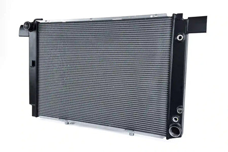 RENNTech by CSF 7240 radiator showing the inlet neck and transmission oil cooler fittings on the end tank