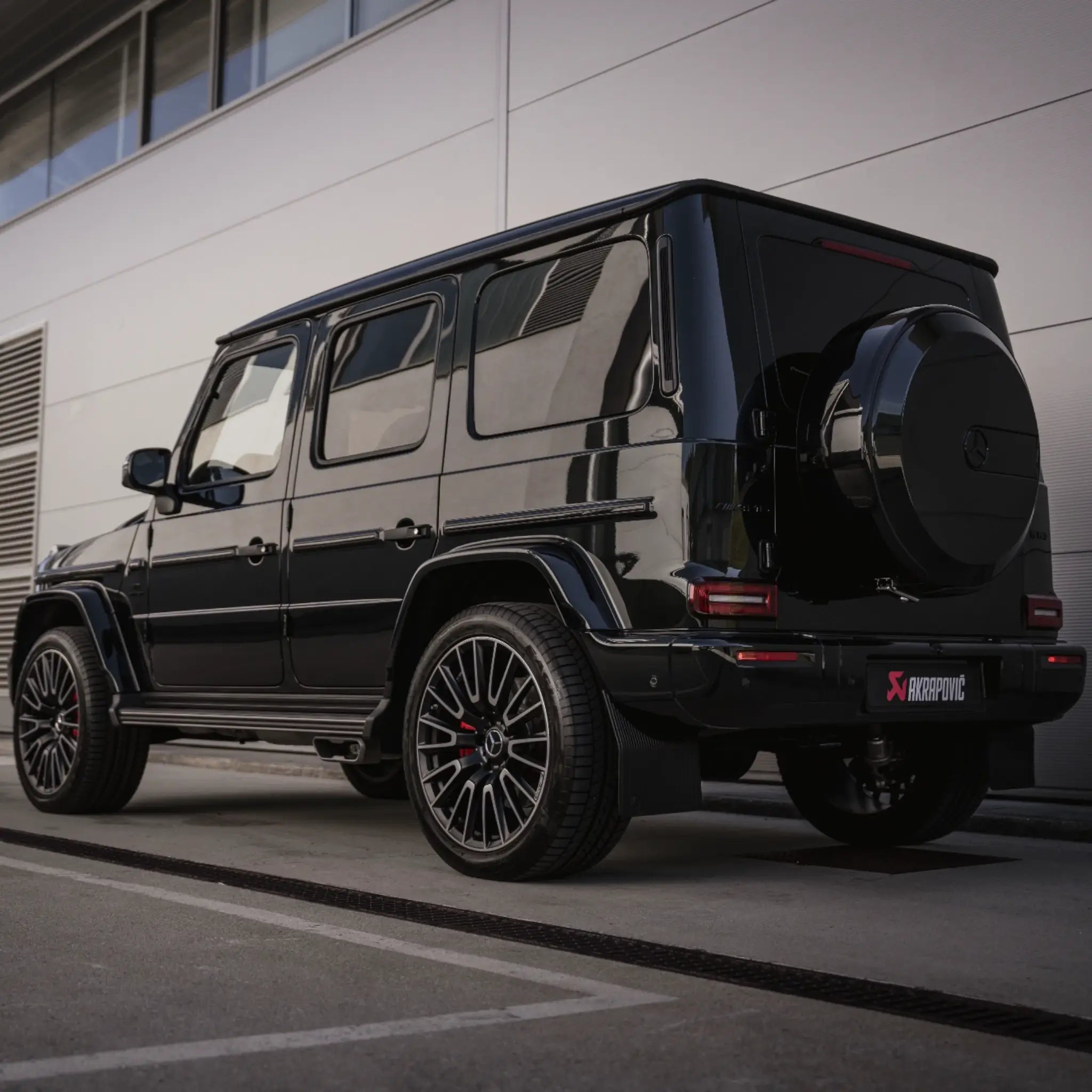 Mercedes-AMG G 63 W465 equipped with Akrapovic Evolution Line Titanium Performance Exhaust, pictured in front of the Akrapovic headquarters.