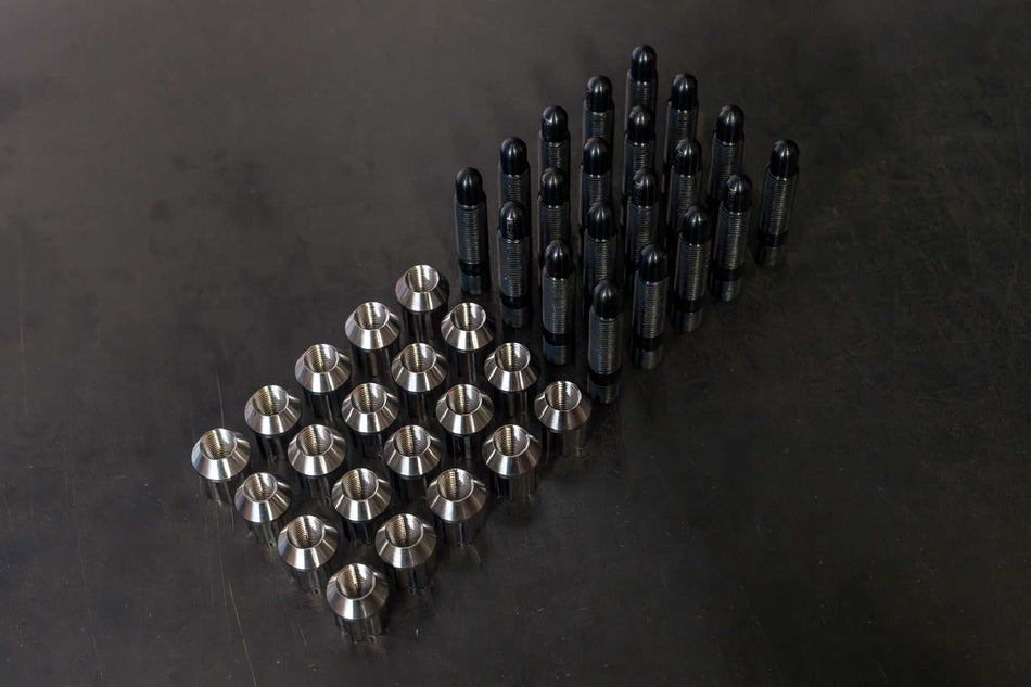 RSS14x1.25 to M14x1.5 Wheel stud and raw titanium nut conversion kit with 102mm length