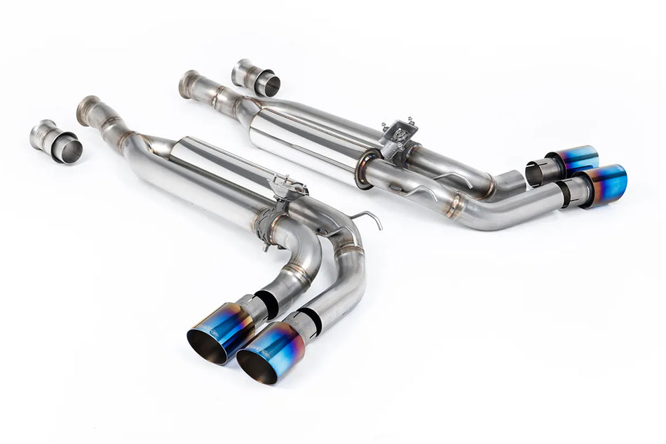 Milltek Cat-back Valved with Burnt/Blue Titanium GT-90 Trims - Re-uses OE Valve Motors for Mercedes G-Class G63 (W463) 4.0 Bi-Turbo V8 (ROW Non GPF/OPF
