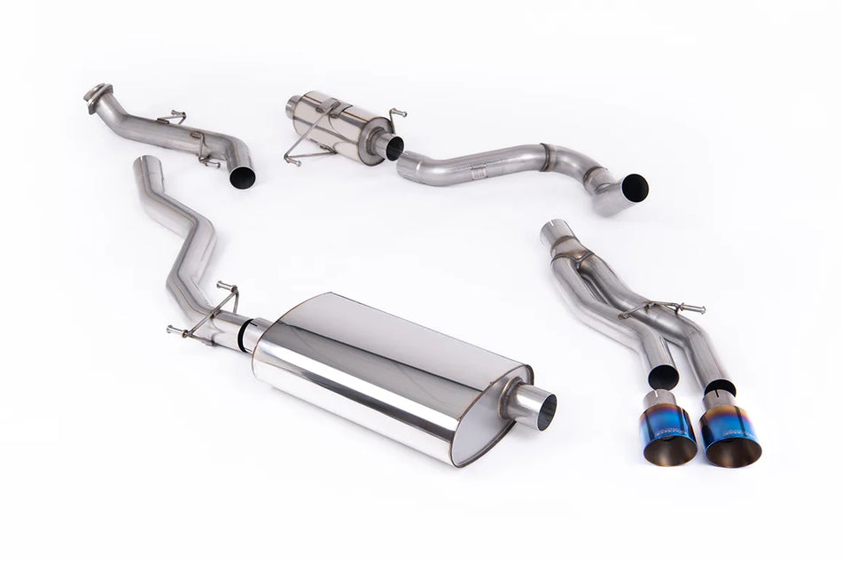 Milltek Cat-back Resonated Catback with 2 x GT-100 Burnt/Blue Titanium Tips for Toyota Tacoma 2.4L Turbo Hybrid Crew Cab (5ft Bed) &