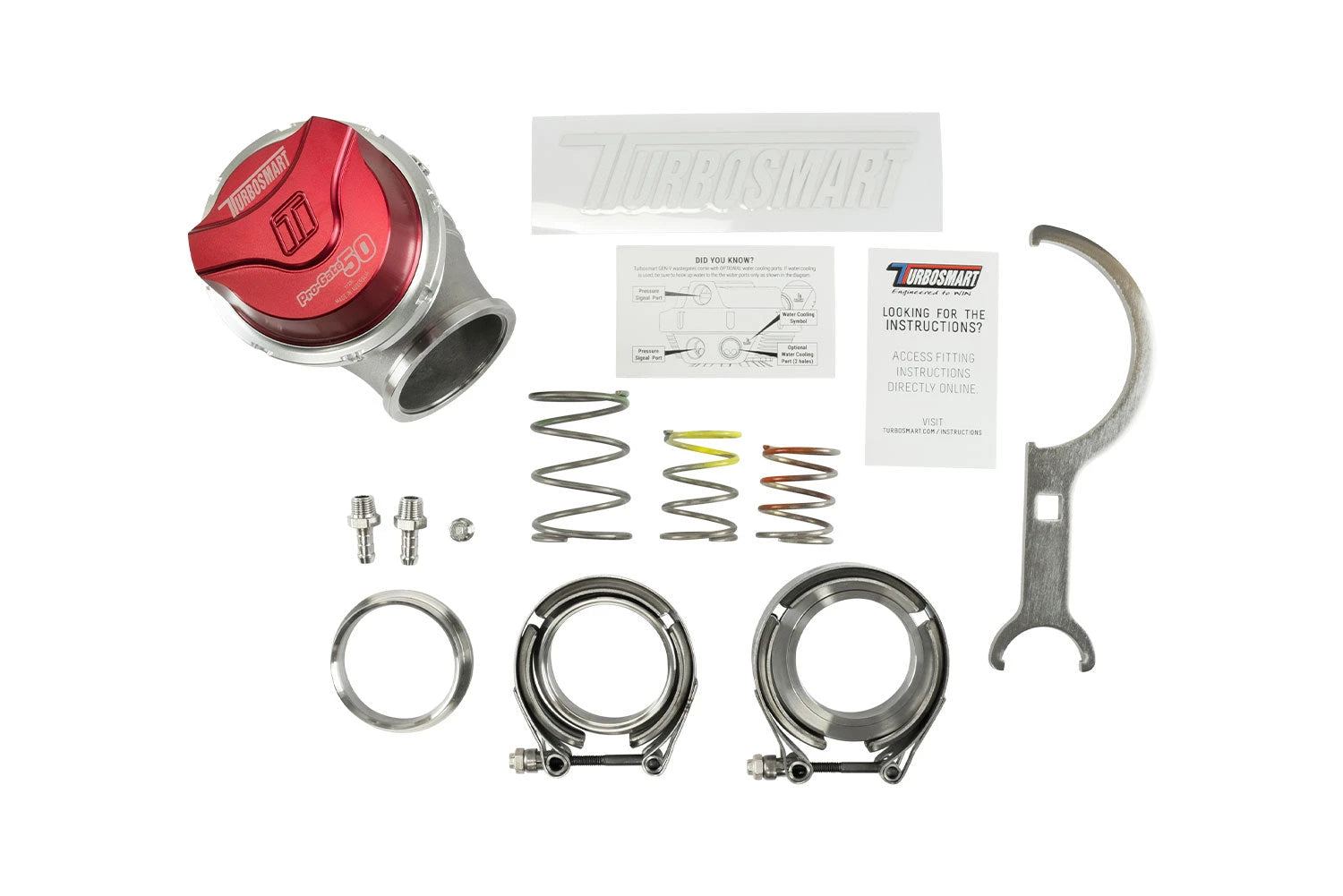Turbosmart GenV ProGate50 50mm External Wastegate - Red kit contents