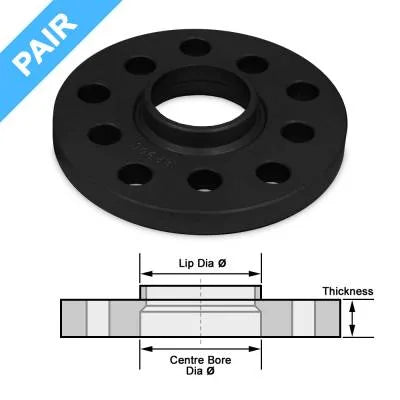 Bimecc Dedicated Slip-On Wheel Spacers (With Lip) Black - 15mm 5x112 66.5