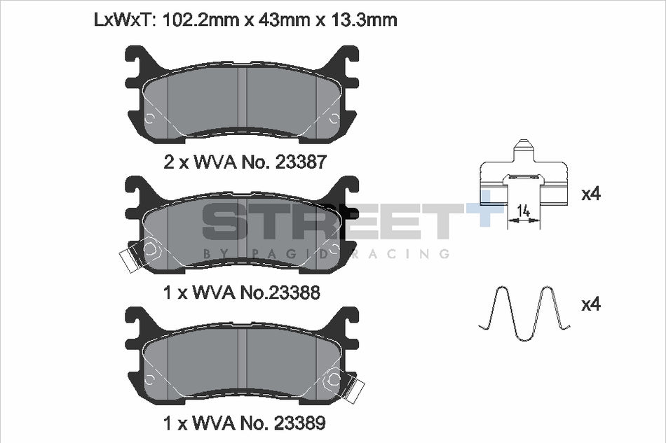 PAGID STREET+ Rear Axle Set for EUNOS ROADSTER I (NA) 1.8 (NA8C) 08/89→12/97