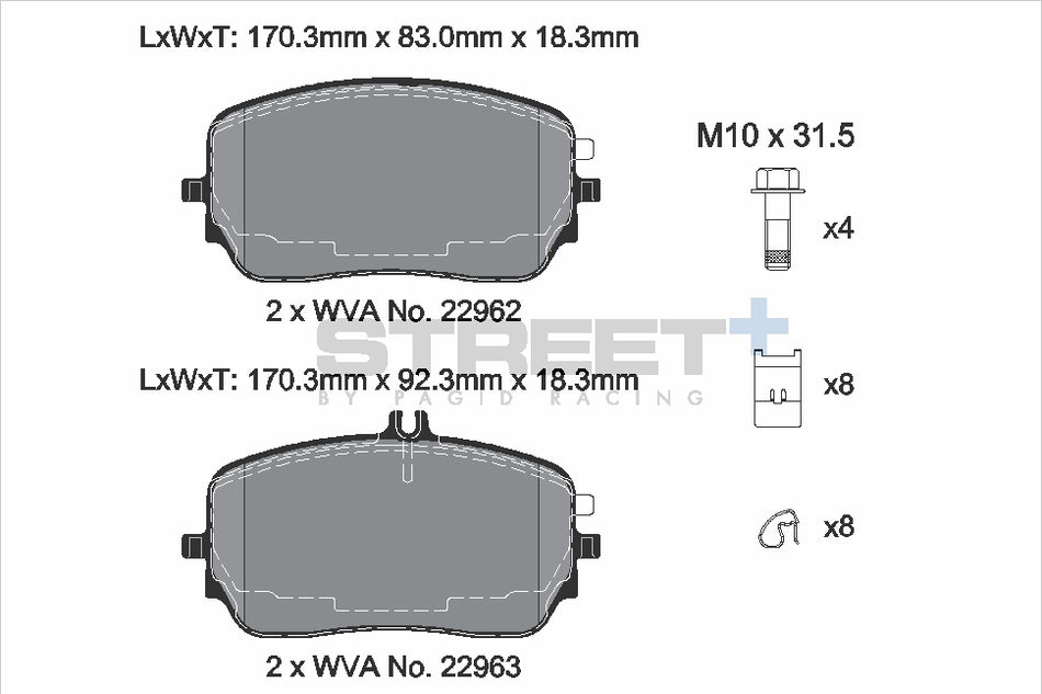 PAGID STREET+ Front Axle Set for MERCEDES-BENZ GLE (V167) AMG GLE 53 EQ Boost 4-matic+ (167.161) 04/19