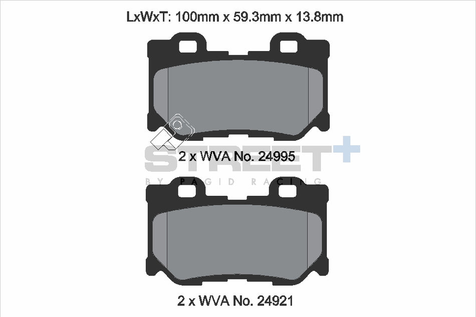 PAGID STREET+ Rear Axle Set for INFINITI Q50 Hybrid AWD 04/13