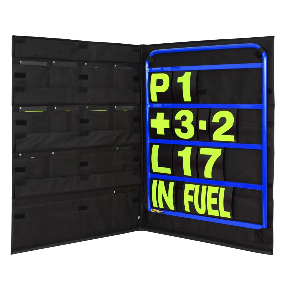 B-G Racing Standard Blue Pit Board Kit- Yellow Numbers & Bag