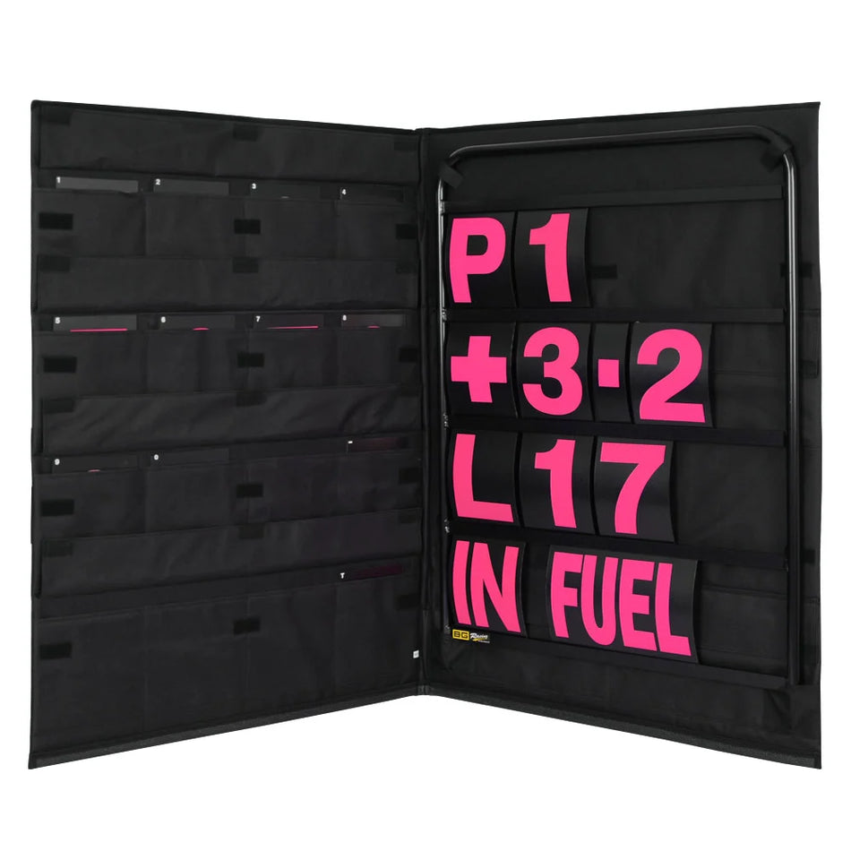 B-G Racing Standard Black Pit Board Kit- Pink Numbers & Bag