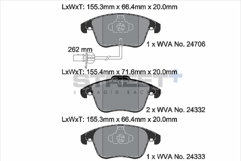 PAGID STREET+ Front Axle Set for AUDI A5 Convertible (8F7) 2.0 TFSI quattro 03/09→01/17