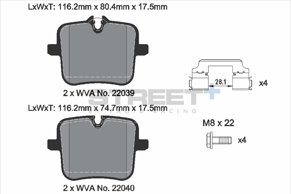 PAGID STREET+ Rear Axle Set for ALPINA B7 (G12) BITURBO All-wheel Drive 02/16