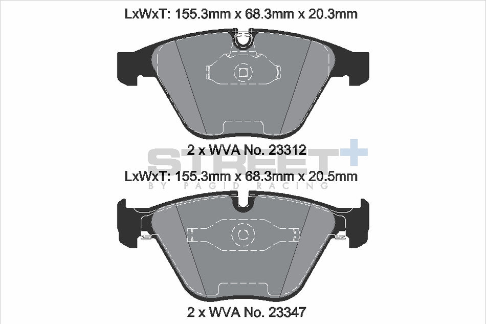 PAGID STREET+ Front Axle Set for BMW (BRILLIANCE) 5 SERIES (E60) 525 i 01/05→01/06