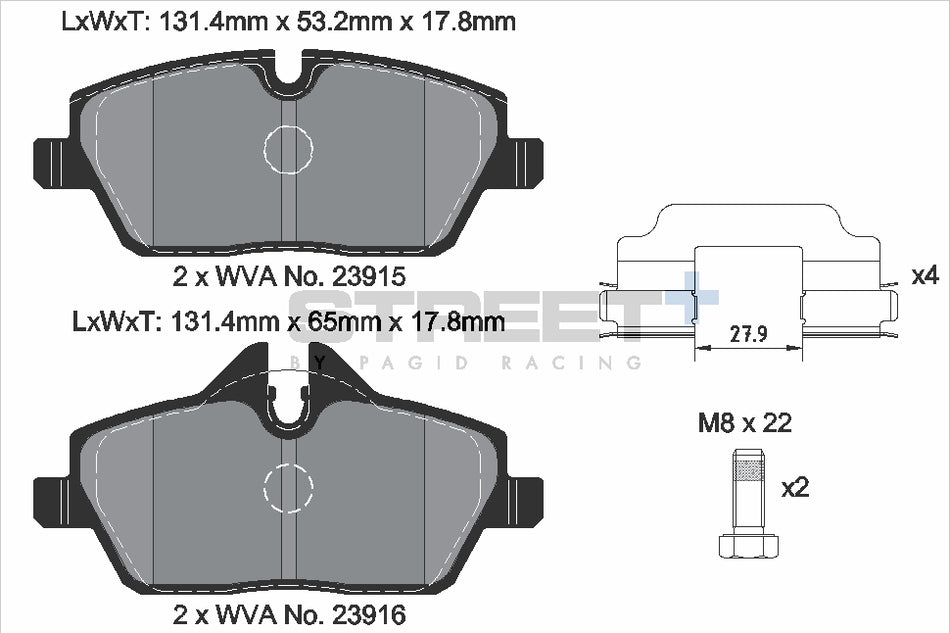 PAGID STREET+ Front Axle Set for MINI MINI (R56) One 03/09→03/10